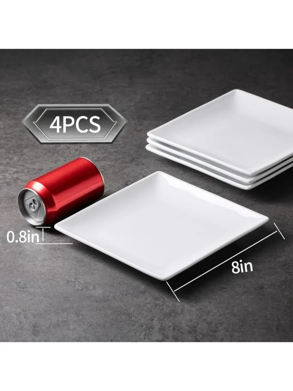 Set of 4 White Square Porcelain Appetizer Plates | 8